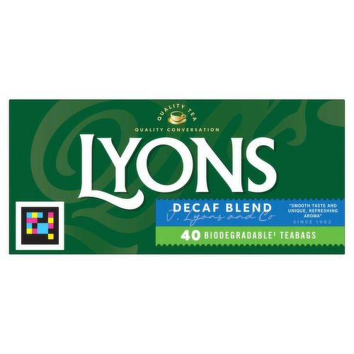 Mezcla de té descafeinado Lyons, paquete de 40 