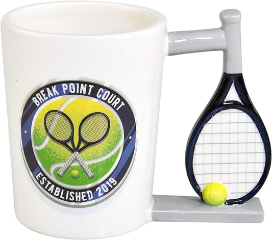 Novelty Coffee Mug, White Mug with Tennis-Racket Handle – 10oz