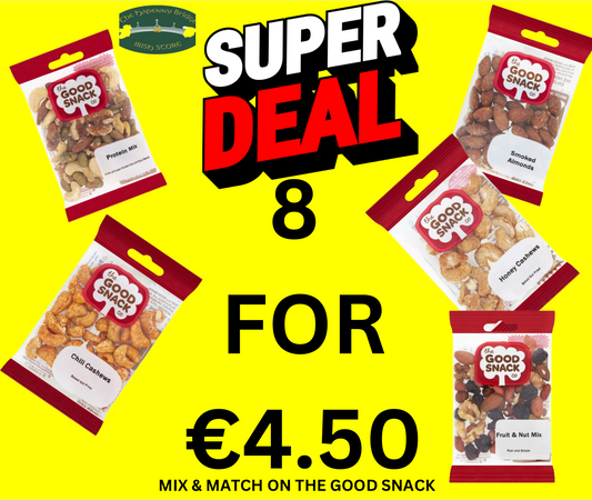 8 for only €4.50 on the good snack snack bags, mix and match