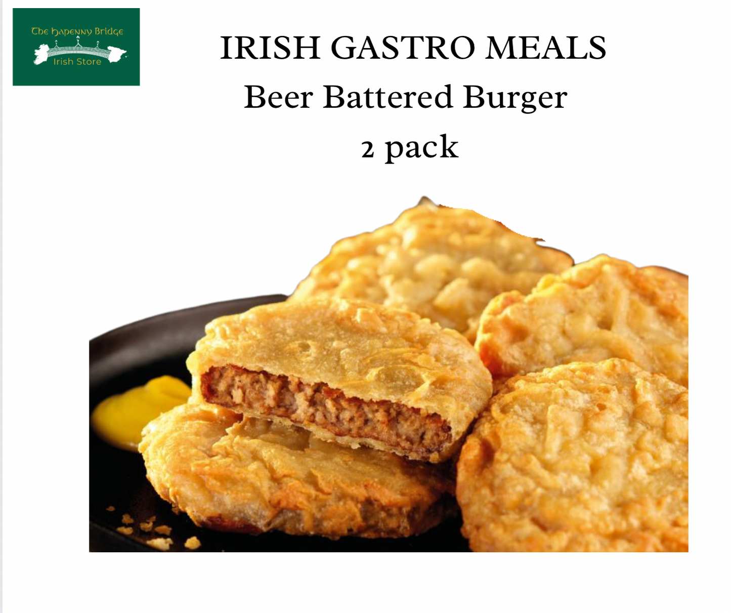 Beer Battered Beef Burger Irish gastro meals x2packs (select cold shipping at checkout)