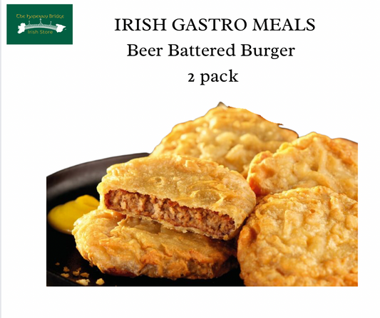 Beer Battered Beef Burger Irish gastro meals x2packs (select cold shipping at checkout)