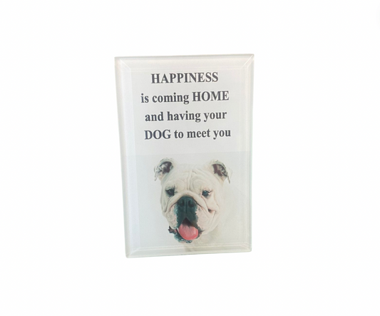 happiness is coming home and having your dog to meet you glass frame