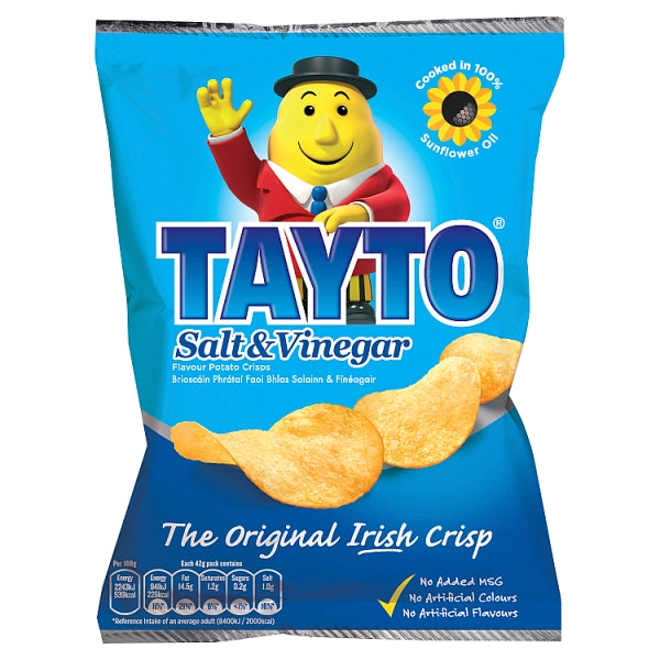 TAYTO SAL Y VINAGRE 45G CRISPS CAJA DE 50 PAQUETES (ws) 