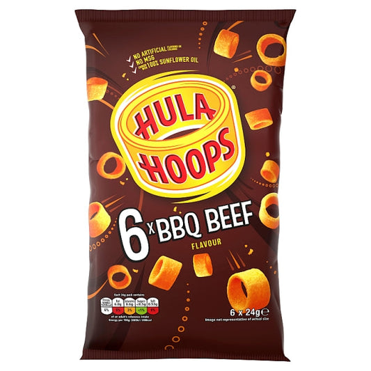 Hula Hoops BBQ Beef 6 Pack (24 g) La caja contiene 30 piezas 