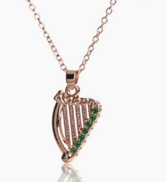 green and silver harp necklace