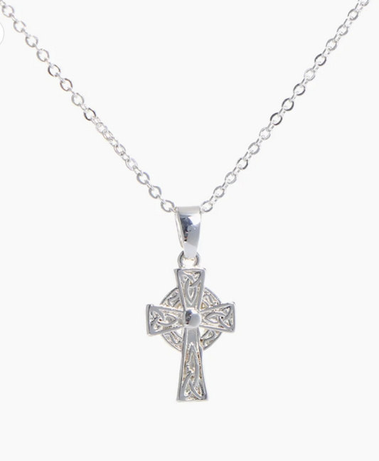 irish celtic cross silver necklace gift boxed