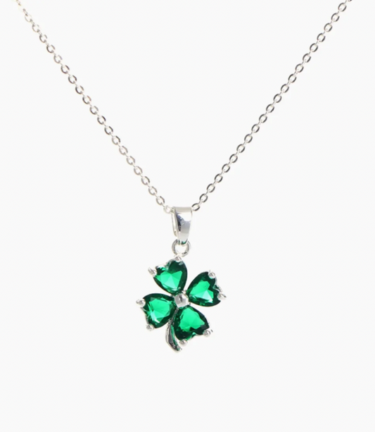 green and silver shamrock necklace gift boxed