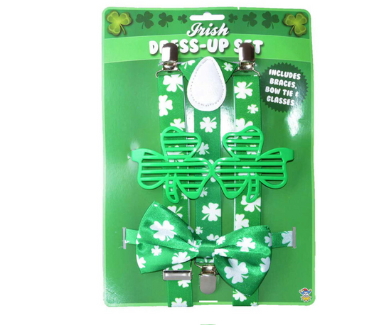 St Patricks day braces, bow tie and sunglasses set