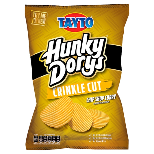 Tayto Hunky Dorys Crinkle Cut Chip Shop Curry Crisps (42 g) X CAJA DE 50PKS 