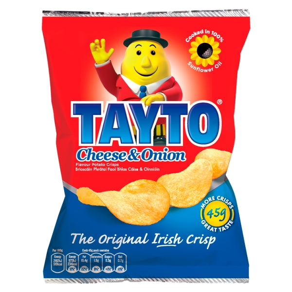 TAYTO CHEESE & ONION 37G CRISPS X 8PKS